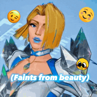 a cartoon of a woman with the words " faints from beauty " on the bottom