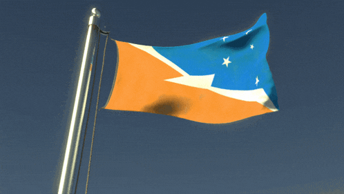 an orange and blue flag with stars on it