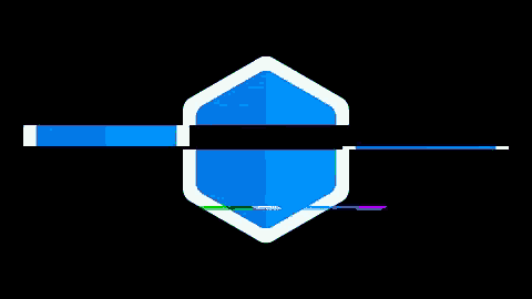 a blue shield with a green and pink arrow pointing up .