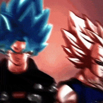 a blurry picture of two anime characters , one with blue hair and one with white hair .