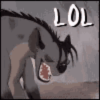 a cartoon of a hyena with its mouth open and the words lol written on it .