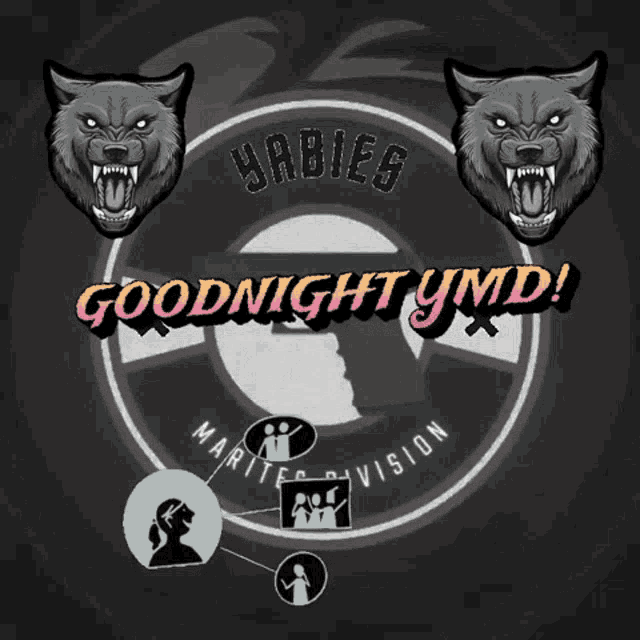 a logo for yabies goodnight ymd with a drawing of people