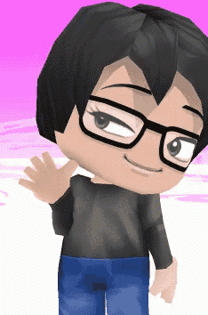 a cartoon character wearing glasses and blue jeans