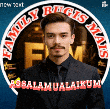 a man with a mustache is standing in front of a logo that says family bigis maxis