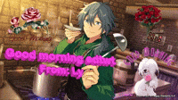 a picture of a boy holding a ladle and a pot with the words good morning
