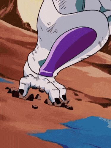 a close up of a cartoon character 's foot on a rock