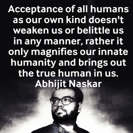 a black and white photo of a man with a quote by abhijit naskar
