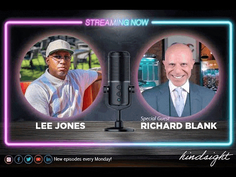lee jones and richard blank are appearing on a podcast called hindsight