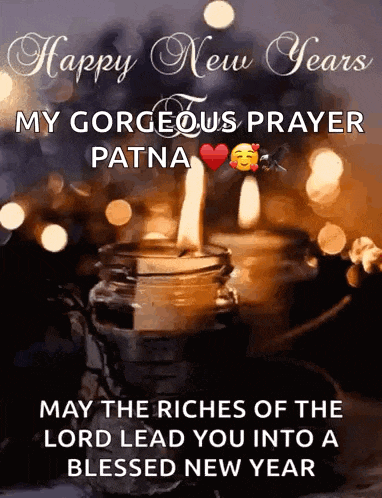 a happy new year greeting card with a candle and a heart