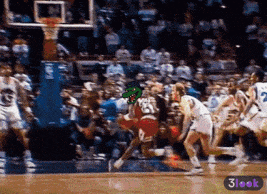 a basketball game is being played with a 3look icon in the corner