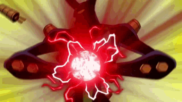 a red lightning bolt is coming out of the center of a device .