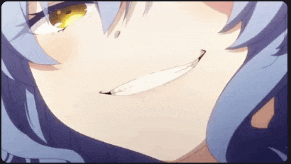 a close up of a anime girl 's face with a smile on it .