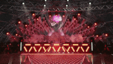 a stage with red lights and a sign that says ' vavavava ' on it