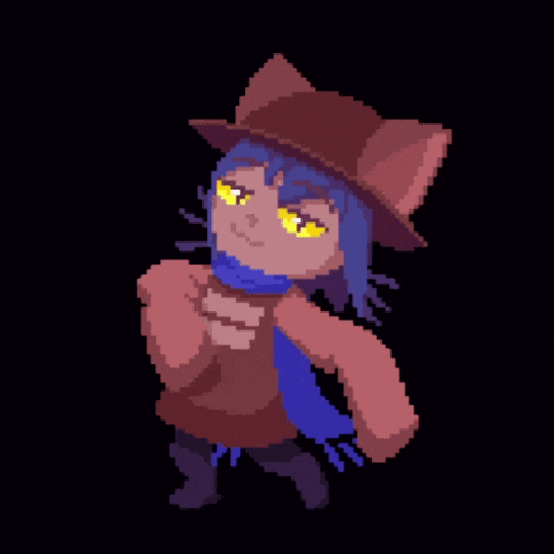 a pixel art drawing of a girl wearing a cat hat and scarf