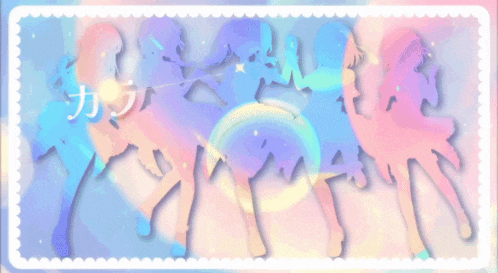 a colorful background with a white border and a circle with chinese writing on it