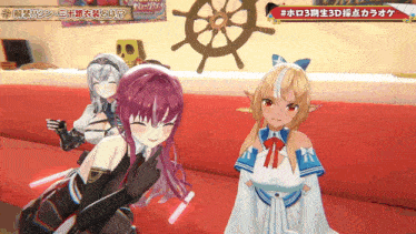 a group of anime girls standing next to each other