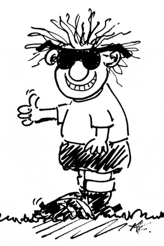 a black and white drawing of a boy wearing sunglasses and giving a thumbs up