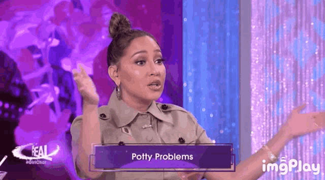 a woman is talking about potty problems on a television show