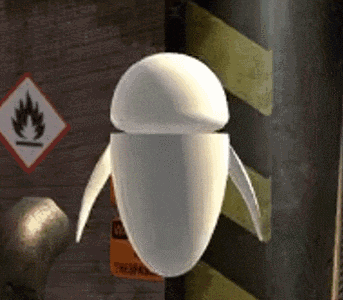 a cartoon character from the movie toy story is standing in front of a sign that says flammable .