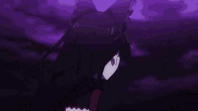 a close up of a anime girl with purple eyes