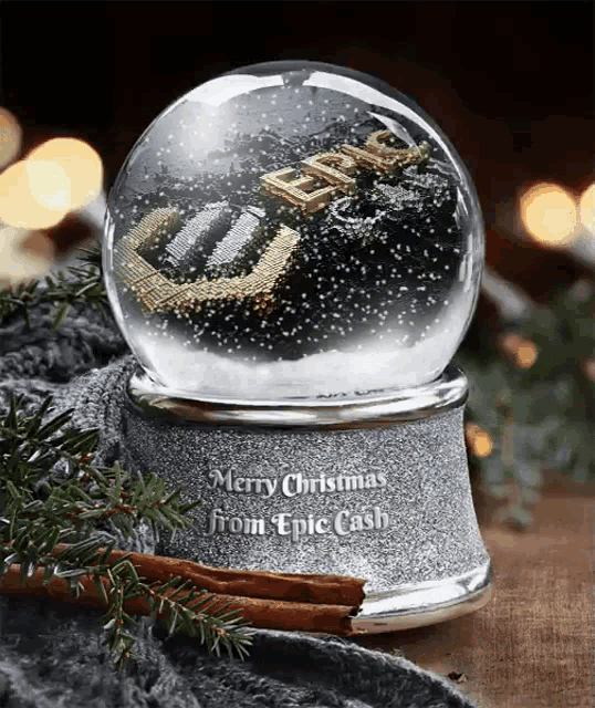 a snow globe with the words merry christmas from epic cash