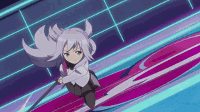 a girl with long hair is holding a sword in her hand