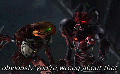 two robots standing next to each other with the words obviously you 're wrong about that