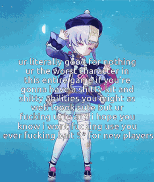 a picture of a girl with the words " ur literally good for nothing "