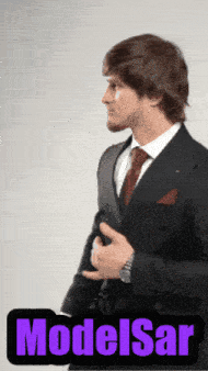 a man in a suit and tie is standing next to a modelsar logo