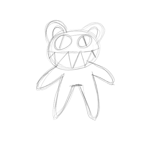 a black and white drawing of a teddy bear