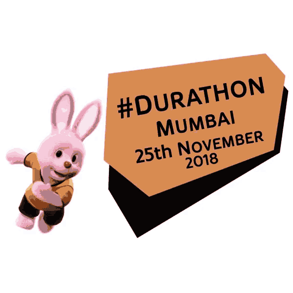 a pink bunny is standing next to a sign that says #durath mumba