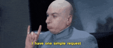 a bald man says " i have one simple request " while giving the middle finger