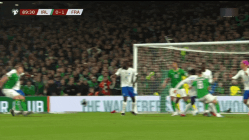 a soccer game between ireland and france with the score 0-0