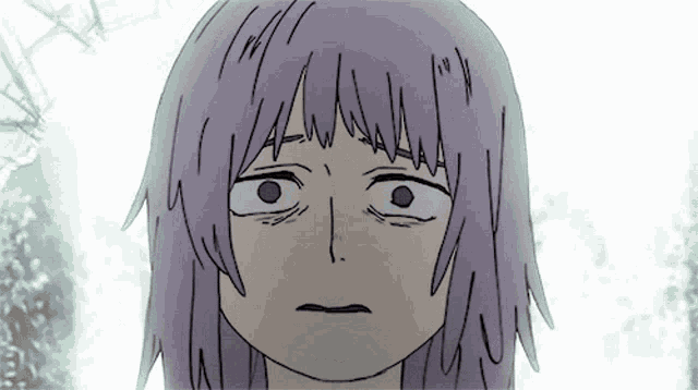 a drawing of a person with purple hair making a funny face