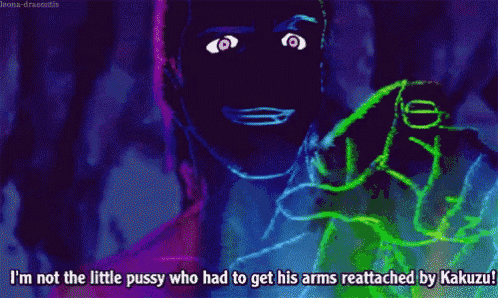 a glow in the dark drawing of a man with the words i 'm not the little pussy who had
