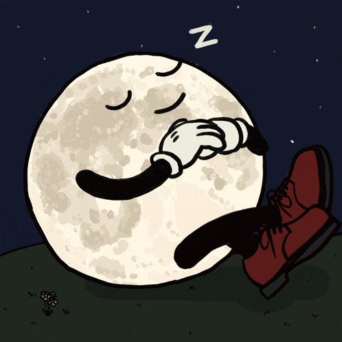 a cartoon drawing of a sleeping moon with the word zzz written below it