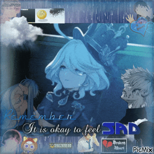 a picture of a girl with the words " it is okay to feel sad " on it