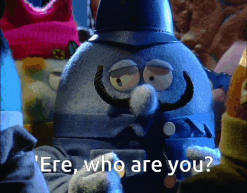 a cartoon character says ' ere who are you ' on the screen