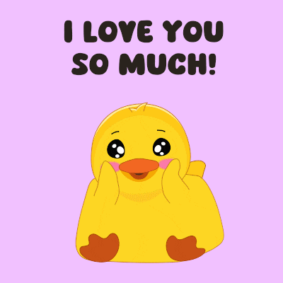 a cartoon duck with the words i love you so much behind it
