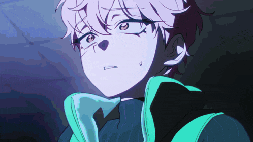 a close up of a person 's face with purple hair