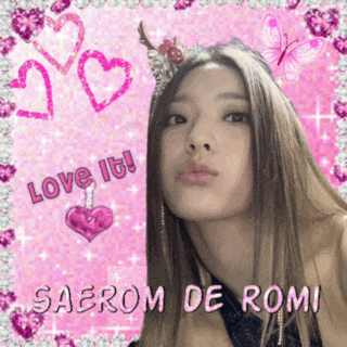 a picture of saerom de romi with a pink background