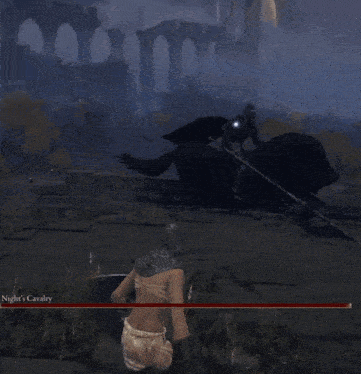 a video game shows a knight fighting a giant monster with the word cavalry at the bottom of the screen