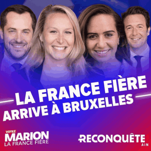 a poster for marion la france fiere shows four people