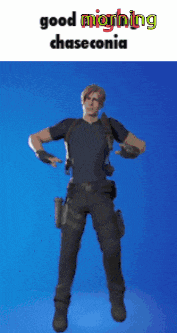 a man is standing with his hands on his hips and says " good morning chaseconia "
