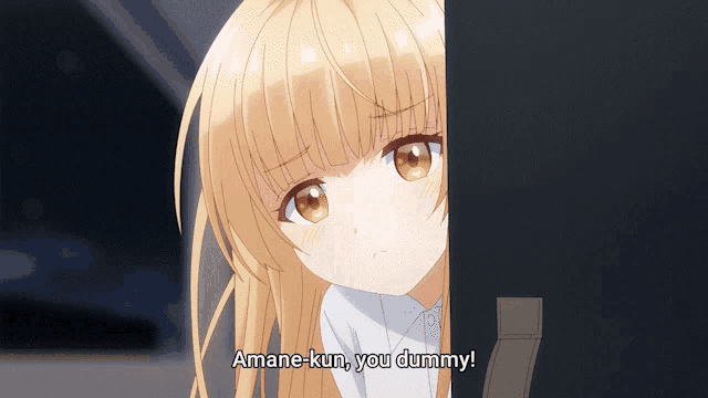 a girl says ' amane-kun you dummy ' in a cartoon