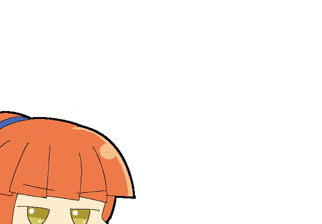 a cartoon drawing of a girl with orange hair and yellow eyes pointing
