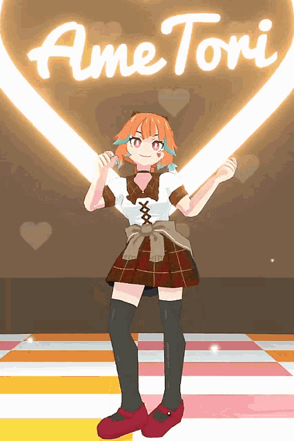anime girl standing in front of a heart with the name ame tori on it