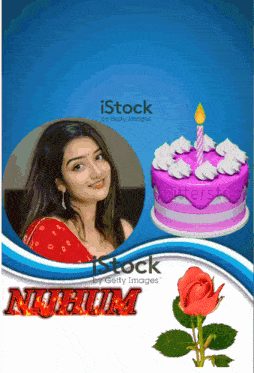a birthday card with a picture of a woman and a rose