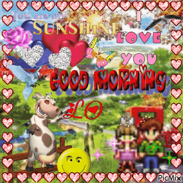 a picture of a cow and a boy with the words " you are my sunshine love you "
