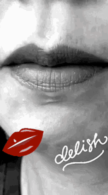 a close up of a woman 's lips with the word delish written on the bottom